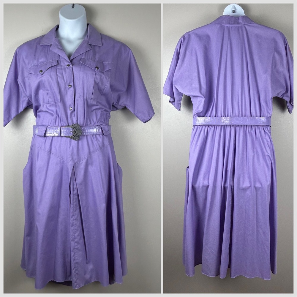 The American Shirt Dress Vintage Purple Western Belted Midi Dress Plus Size 18WP